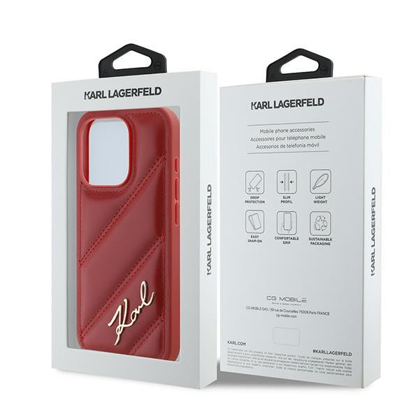 Case for Apple iPhone 15 Pro Max, Karl Lagerfeld, Diagonal Quilted Script, Pink