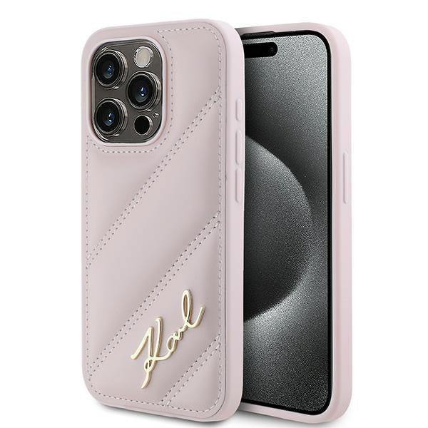 Hülle für Apple iPhone 15 Pro Max, Karl Lagerfeld, Diagonal Quilted Script, Rosa
