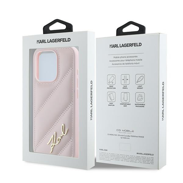 Hülle für Apple iPhone 15 Pro Max, Karl Lagerfeld, Diagonal Quilted Script, Rosa