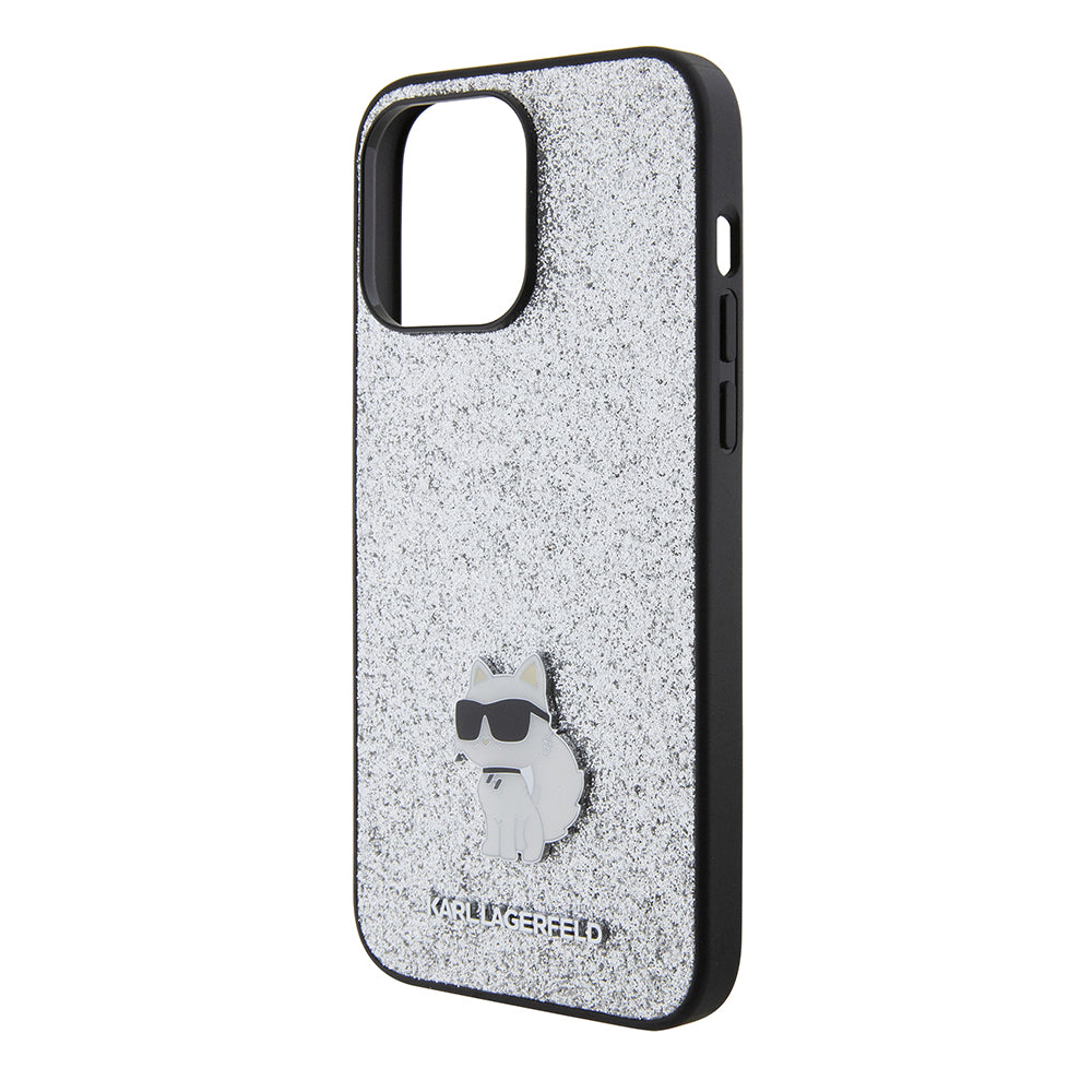 Case for Apple iPhone 15 Pro Max, Karl Lagerfeld, Glitter Fixed Choupette Logo, Silver