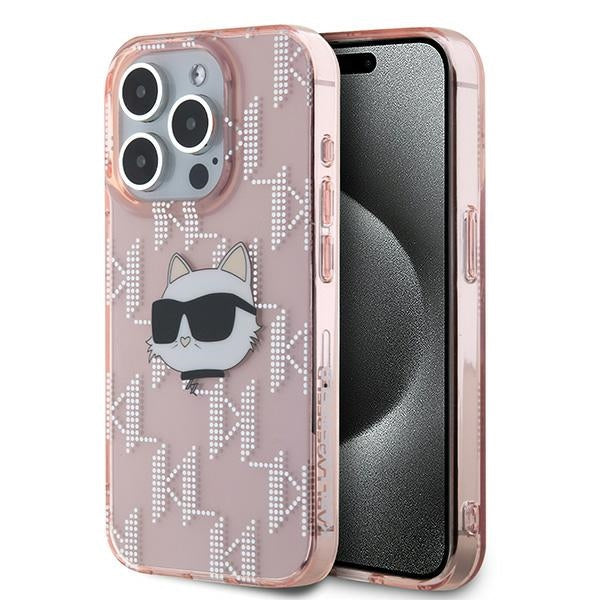 Hülle für Apple iPhone 15 Pro Max, Karl Lagerfeld, IML Luxury Monogram Choupette's Head, Rosa
