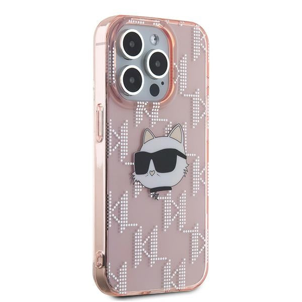 Hülle für Apple iPhone 15 Pro Max, Karl Lagerfeld, IML Luxury Monogram Choupette's Head, Rosa