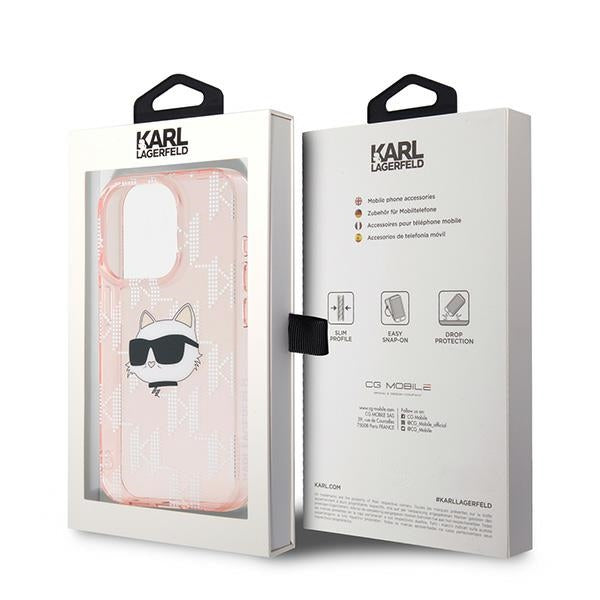 Hülle für Apple iPhone 15 Pro Max, Karl Lagerfeld, IML Luxury Monogram Choupette's Head, Rosa