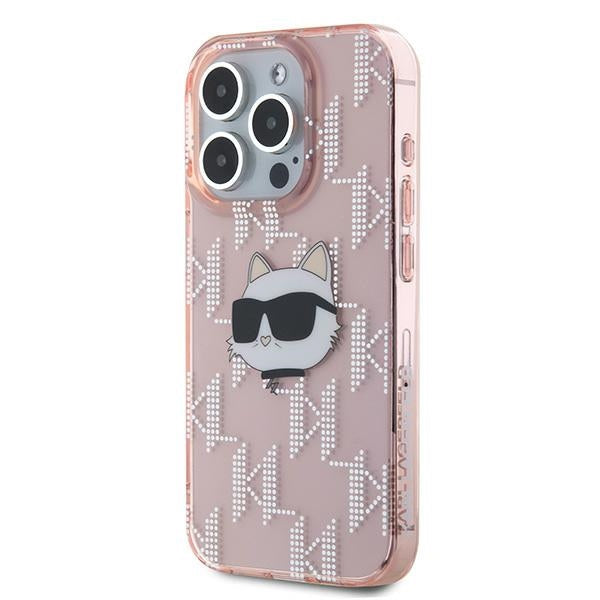 Hülle für Apple iPhone 15 Pro Max, Karl Lagerfeld, IML Luxury Monogram Choupette's Head, Rosa