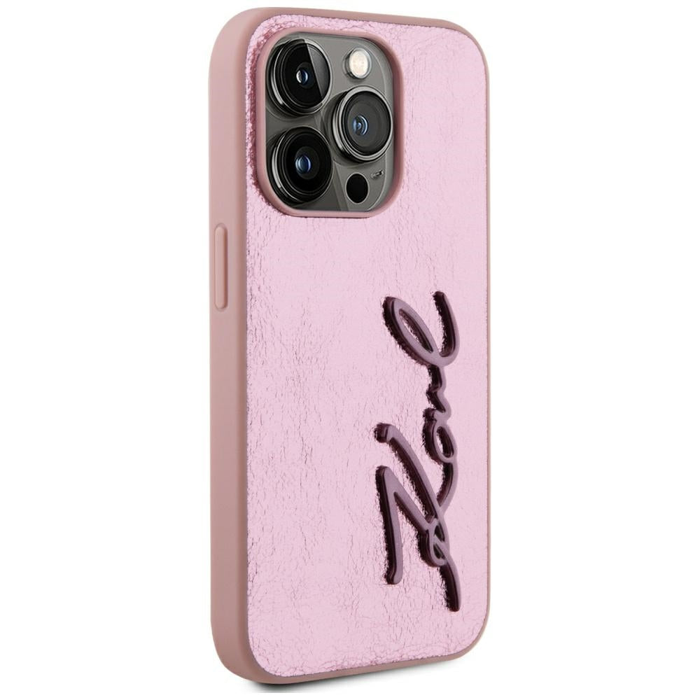 Hülle für Apple iPhone 15 Pro Max, Karl Lagerfeld, Metal Signature, Rosa