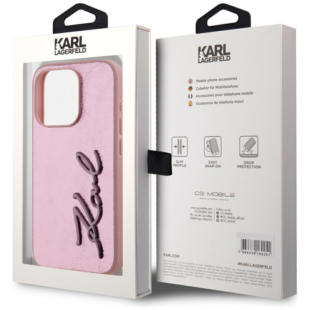 Hülle für Apple iPhone 15 Pro Max, Karl Lagerfeld, Metal Signature, Rosa
