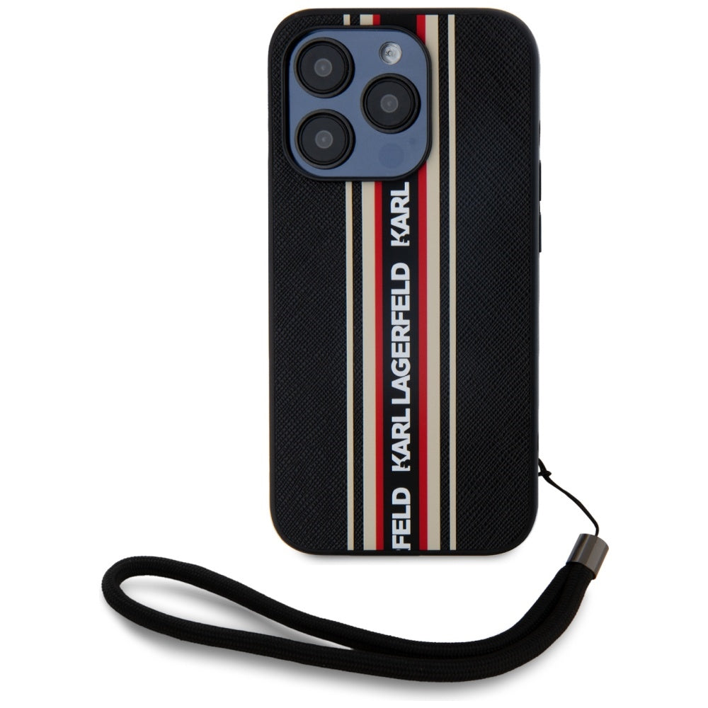 Hülle für Apple iPhone 15 Pro Max, Karl Lagerfeld, Saffiano Athleisure Stripes with Strap, Rosie