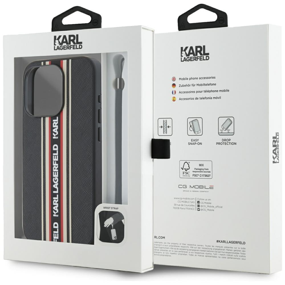 Hülle für Apple iPhone 15 Pro Max, Karl Lagerfeld, Saffiano Athleisure Stripes with Strap, Rosie