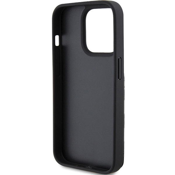 Hülle für Apple iPhone 15 Pro Max, Karl Lagerfeld, Saffiano Kartenfächer und Ständer Monogramm Choupette, Schwarz