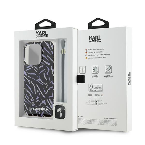 Hülle für Apple iPhone 15 Pro Max, Karl Lagerfeld, Zebra mit Kordelband, Lila