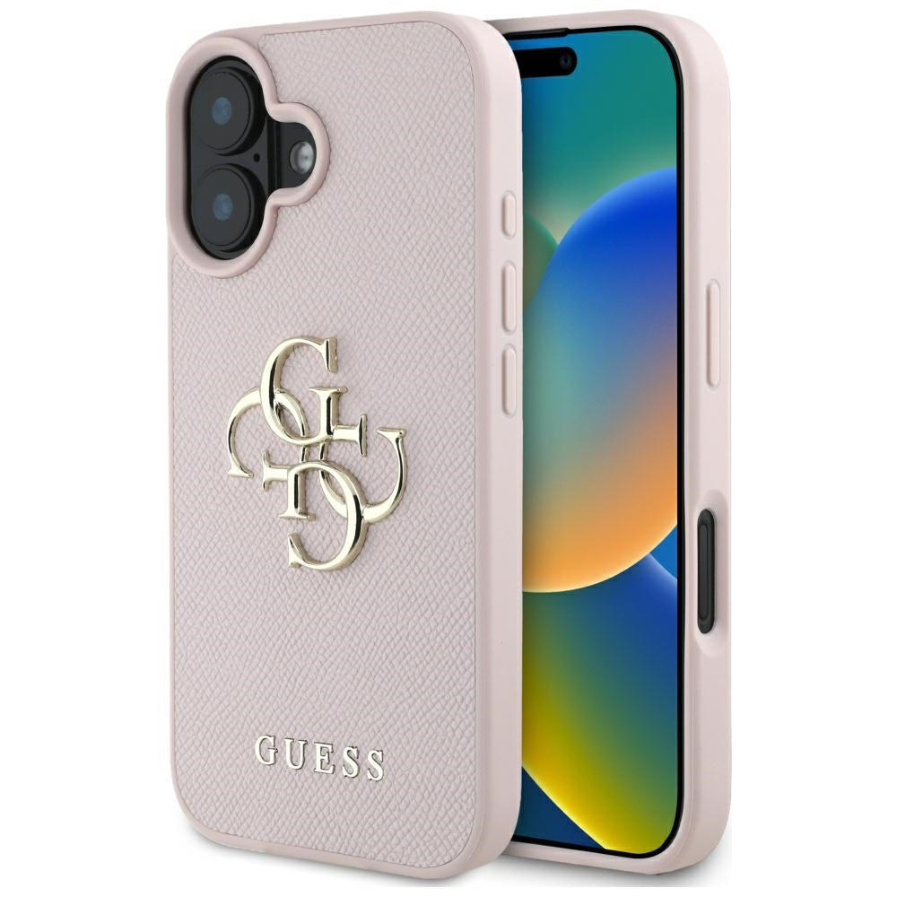 Hülle für Apple iPhone 16, Guess, Grained Big 4G Logo Small Classic Logo, Rosa