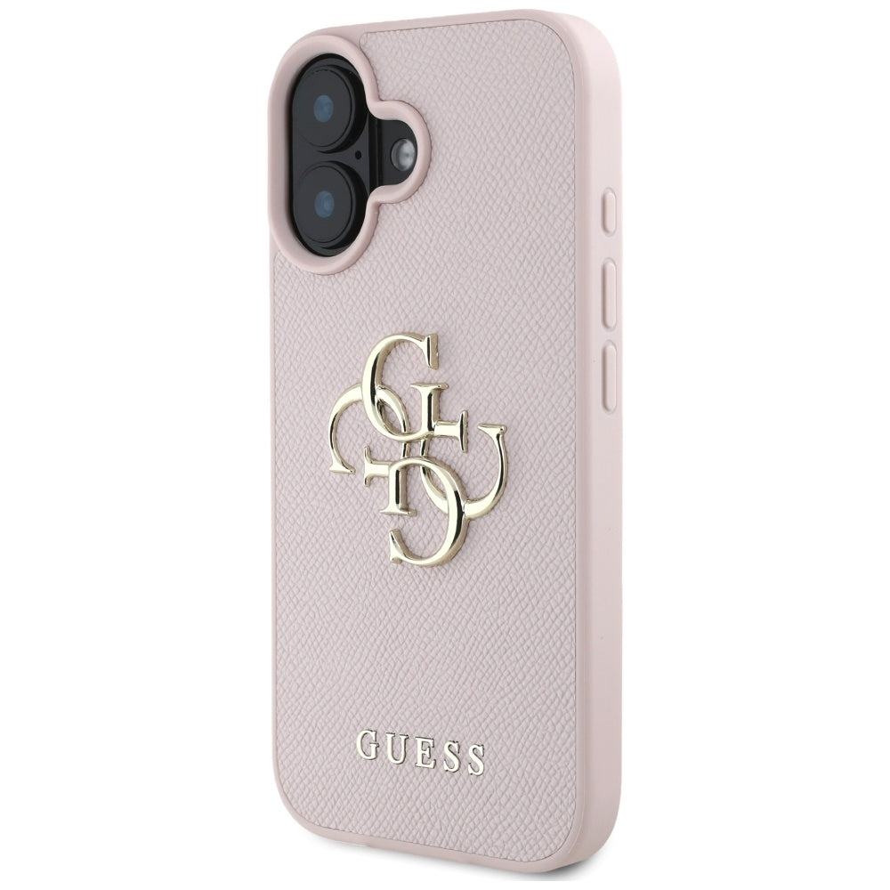 Hülle für Apple iPhone 16, Guess, Grained Big 4G Logo Small Classic Logo, Rosa