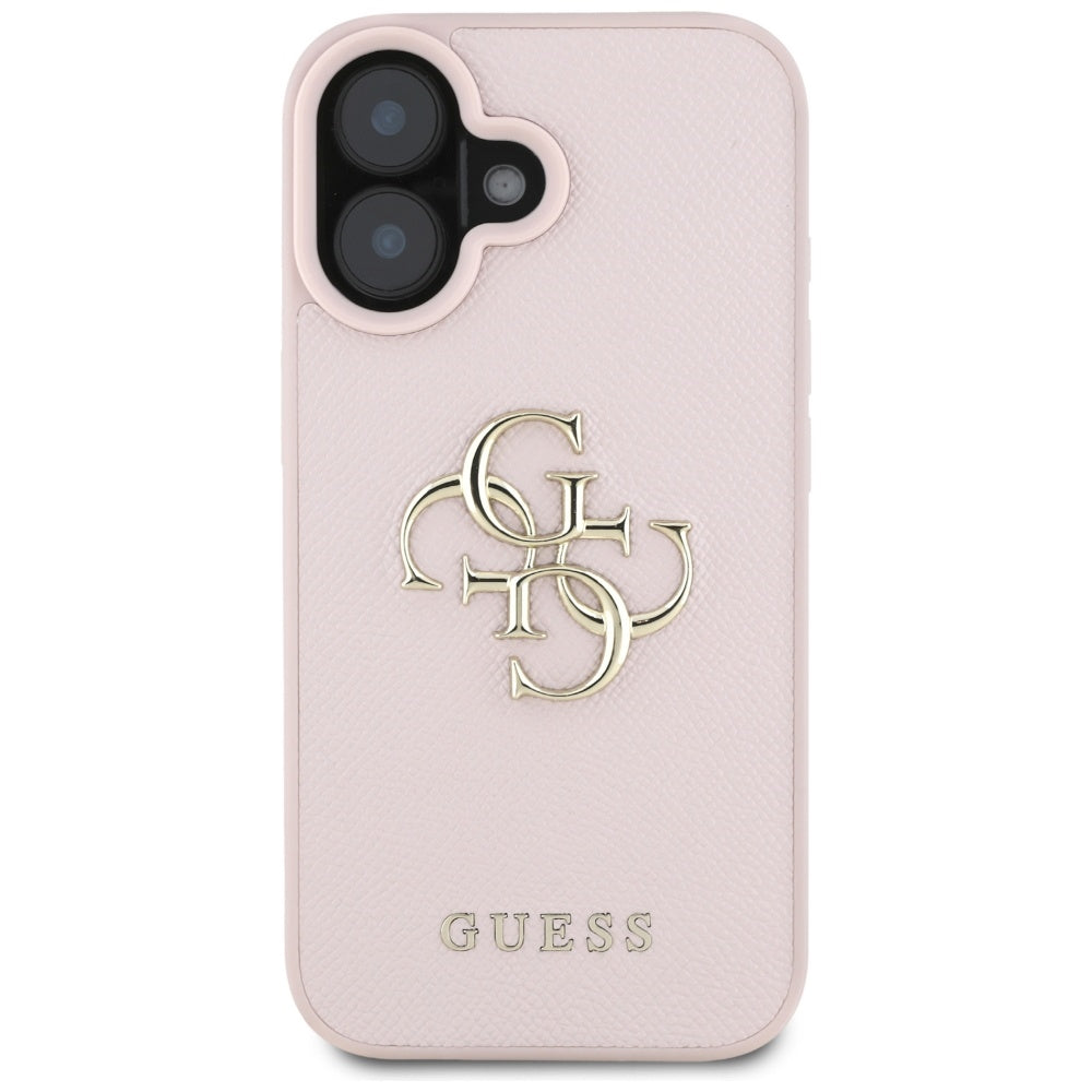 Hülle für Apple iPhone 16, Guess, Grained Big 4G Logo Small Classic Logo, Rosa