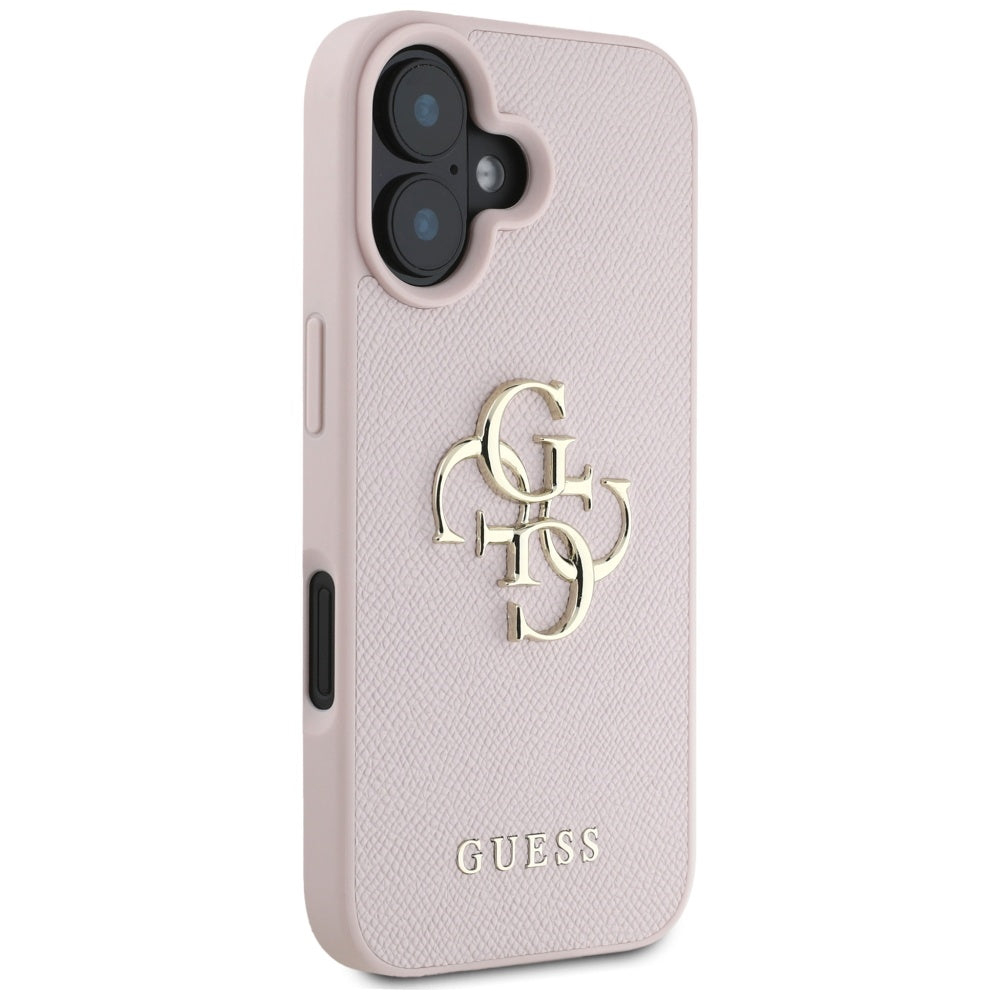 Hülle für Apple iPhone 16, Guess, Grained Big 4G Logo Small Classic Logo, Rosa
