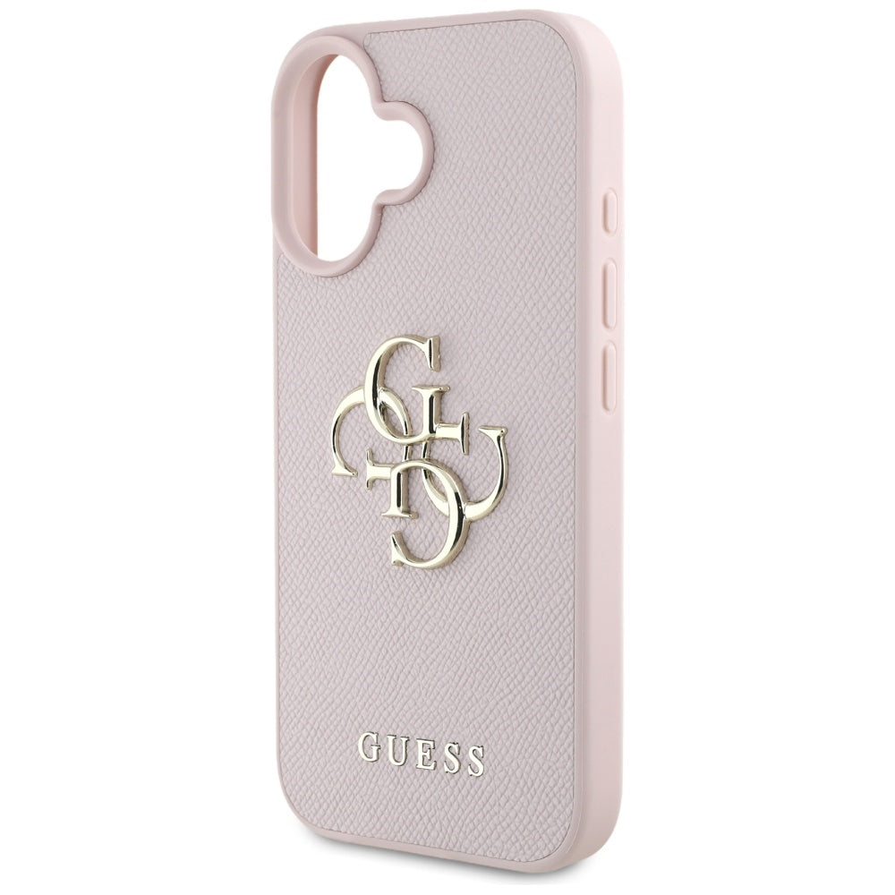 Hülle für Apple iPhone 16, Guess, Grained Big 4G Logo Small Classic Logo, Rosa