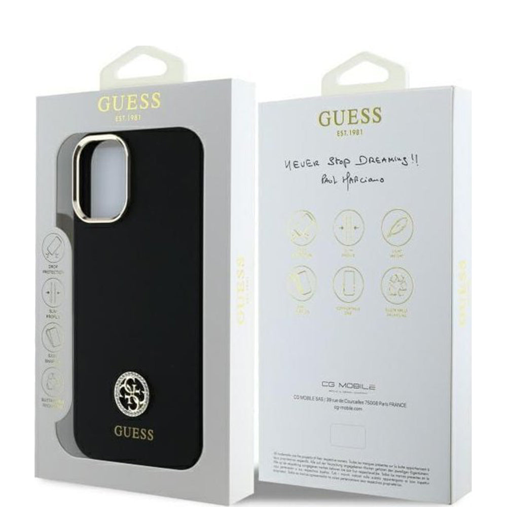 Case for Apple iPhone 16, Guess, Strass 4G Logo, Black