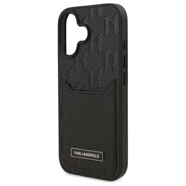 Hülle für Apple iPhone 16, Karl Lagerfeld, Cardslots Monogram, Schwarz