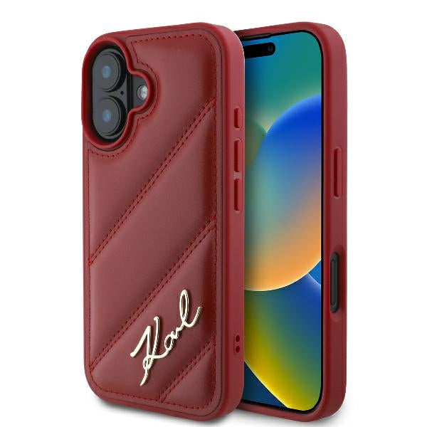 Hülle für Apple iPhone 16, Karl Lagerfeld, Diagonal Quilted Script, Rosie