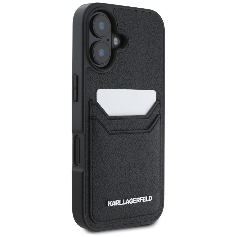 Hülle für Apple iPhone 16, Karl Lagerfeld, Grained Cardslots, Schwarz
