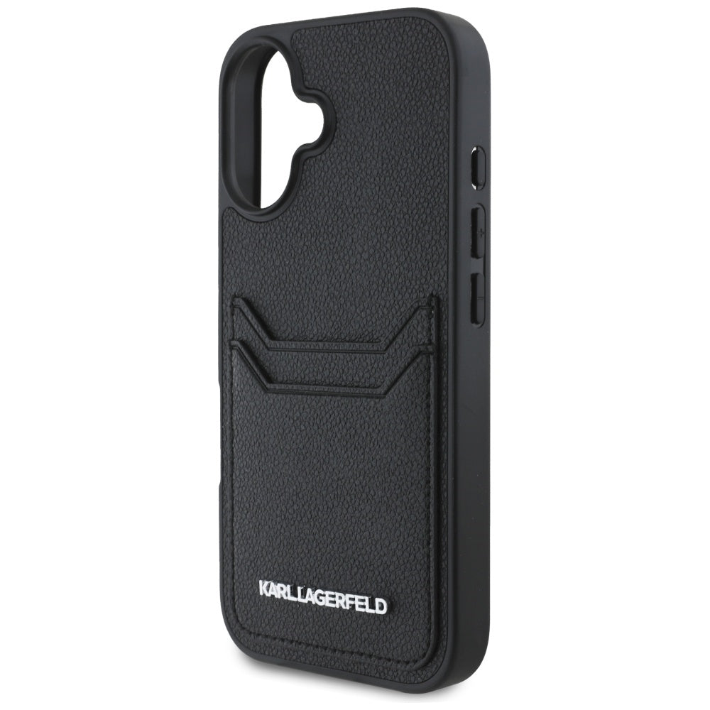 Hülle für Apple iPhone 16, Karl Lagerfeld, Grained Cardslots, Schwarz