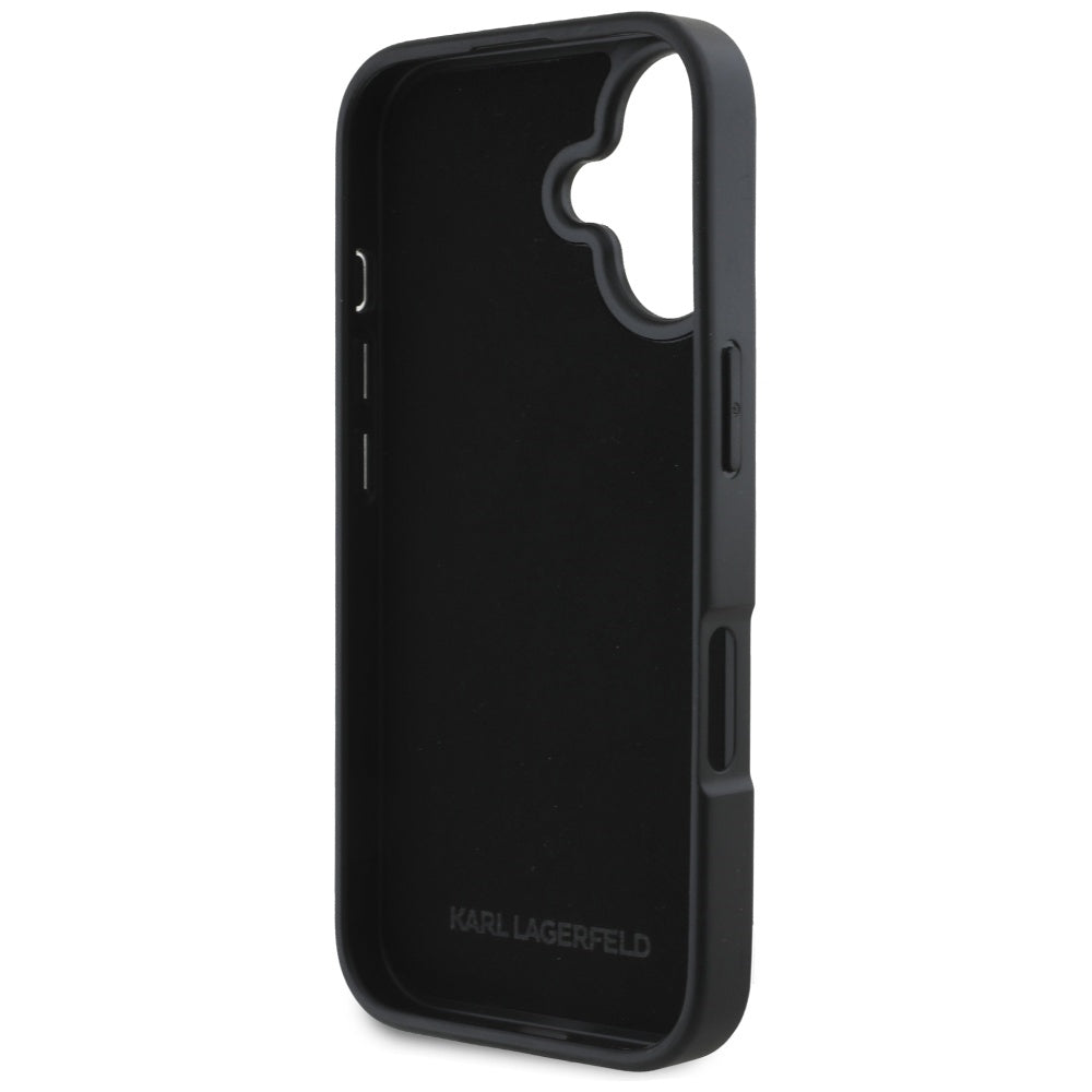 Hülle für Apple iPhone 16, Karl Lagerfeld, Grained Cardslots, Schwarz