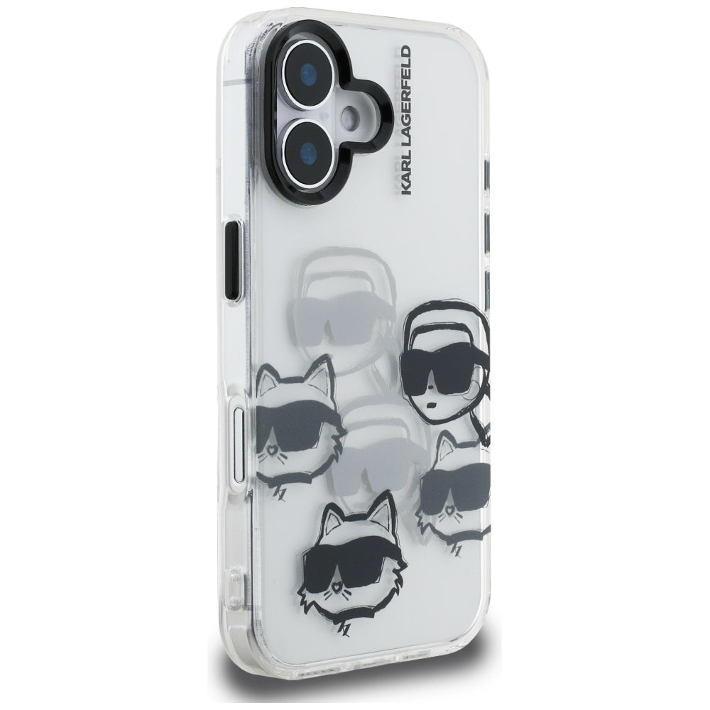Hülle für Apple iPhone 16, Karl Lagerfeld, IML Luxury Multi Head Pattern, Transparent
