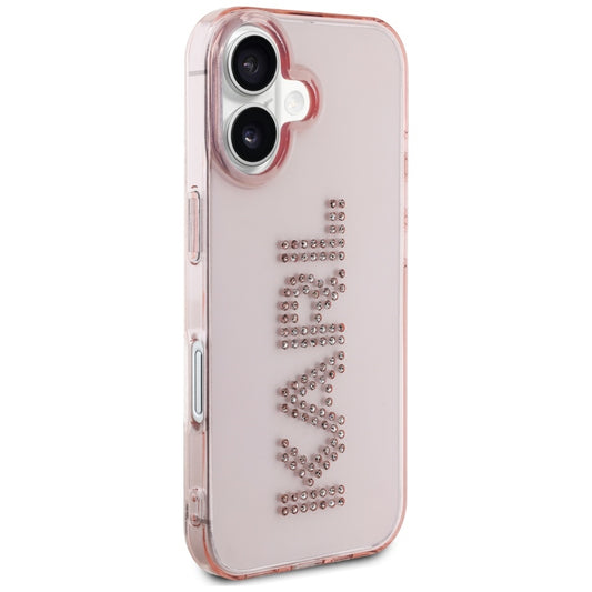 Hülle für Apple iPhone 16, Karl Lagerfeld, IML Rhinestones Pink Logo, Rosa