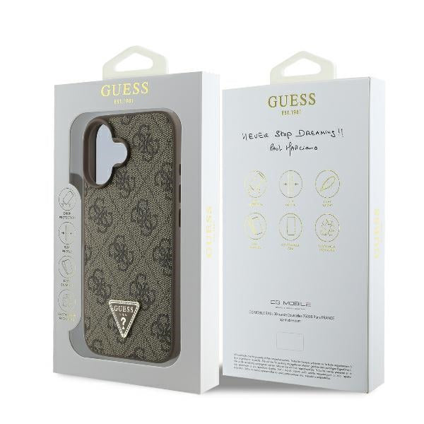 Case for Apple iPhone 16 Plus, Guess, 4G Triangle Strass, Brown