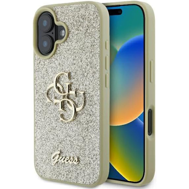 Hülle für Apple iPhone 16 Plus, Guess, Fixed Glitter Big 4G, Gold