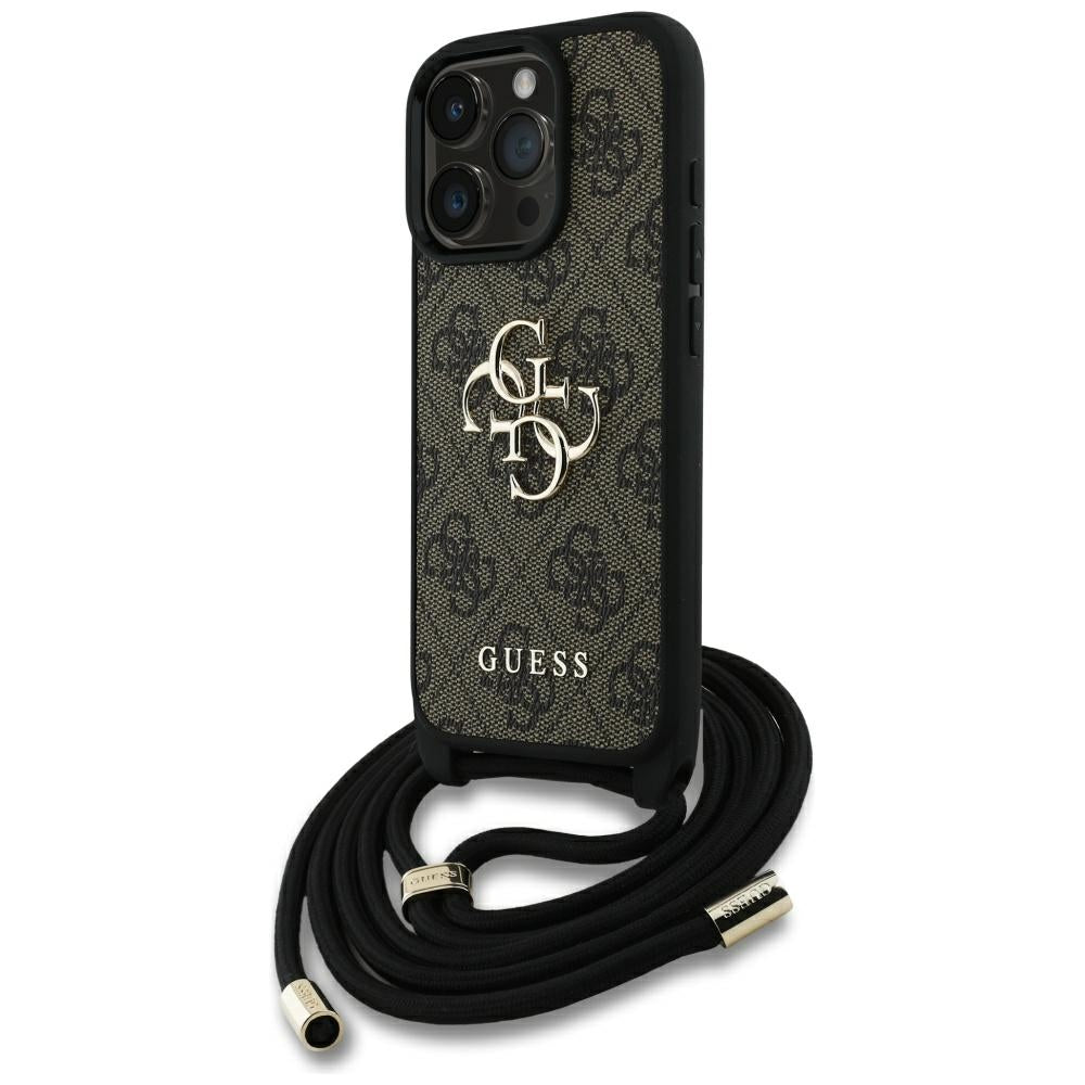 Hülle für Apple iPhone 16 Pro, Guess, 4G CBDY Big Logo mit Kordelband, Braun