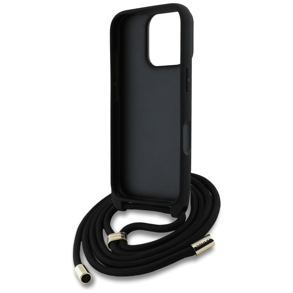 Hülle für Apple iPhone 16 Pro, Guess, 4G CBDY Big Logo mit Kordelband, Braun