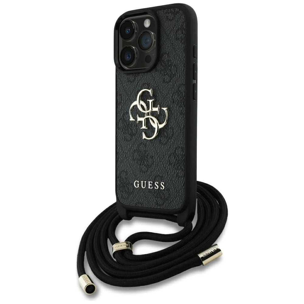 Hülle für Apple iPhone 16 Pro, Guess, 4G CBDY Big Logo mit Kordelband, Schwarz