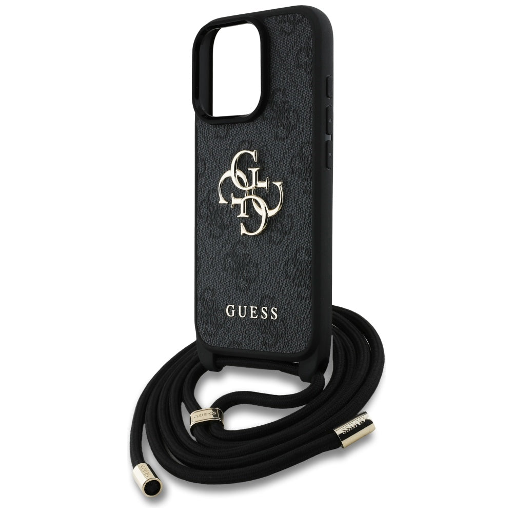 Hülle für Apple iPhone 16 Pro, Guess, 4G CBDY Big Logo mit Kordelband, Schwarz
