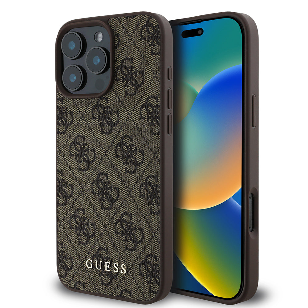 Hülle für Apple iPhone 16 Pro, Guess, 4G Classic, Braun