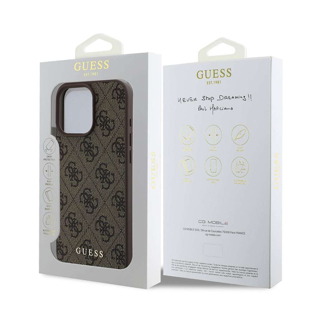 Hülle für Apple iPhone 16 Pro, Guess, 4G Classic, Braun