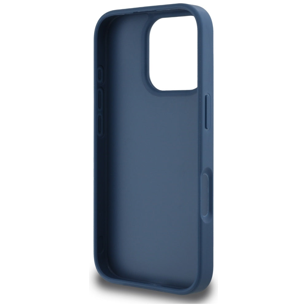 Hülle für Apple iPhone 16 Pro, Guess, 4G Grained Roses Big Logo, Blau