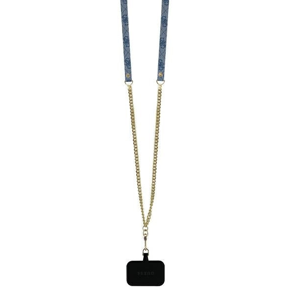 Hülle für Apple iPhone 16 Pro, Guess, Crossbody 4G Triangle Strass, Blau