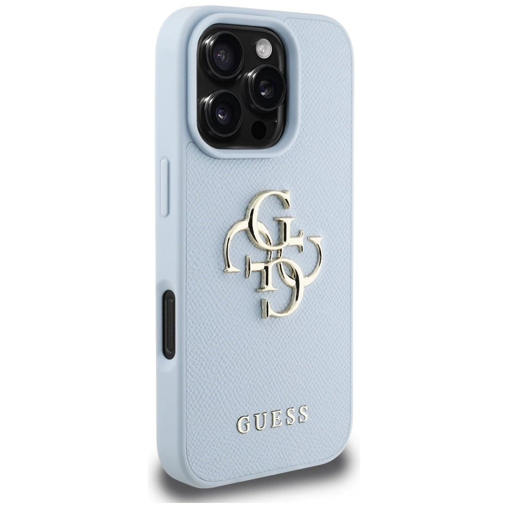 Case for Apple iPhone 16 Pro, Guess, Grained Big 4G Logo Small Classic Logo, Blue