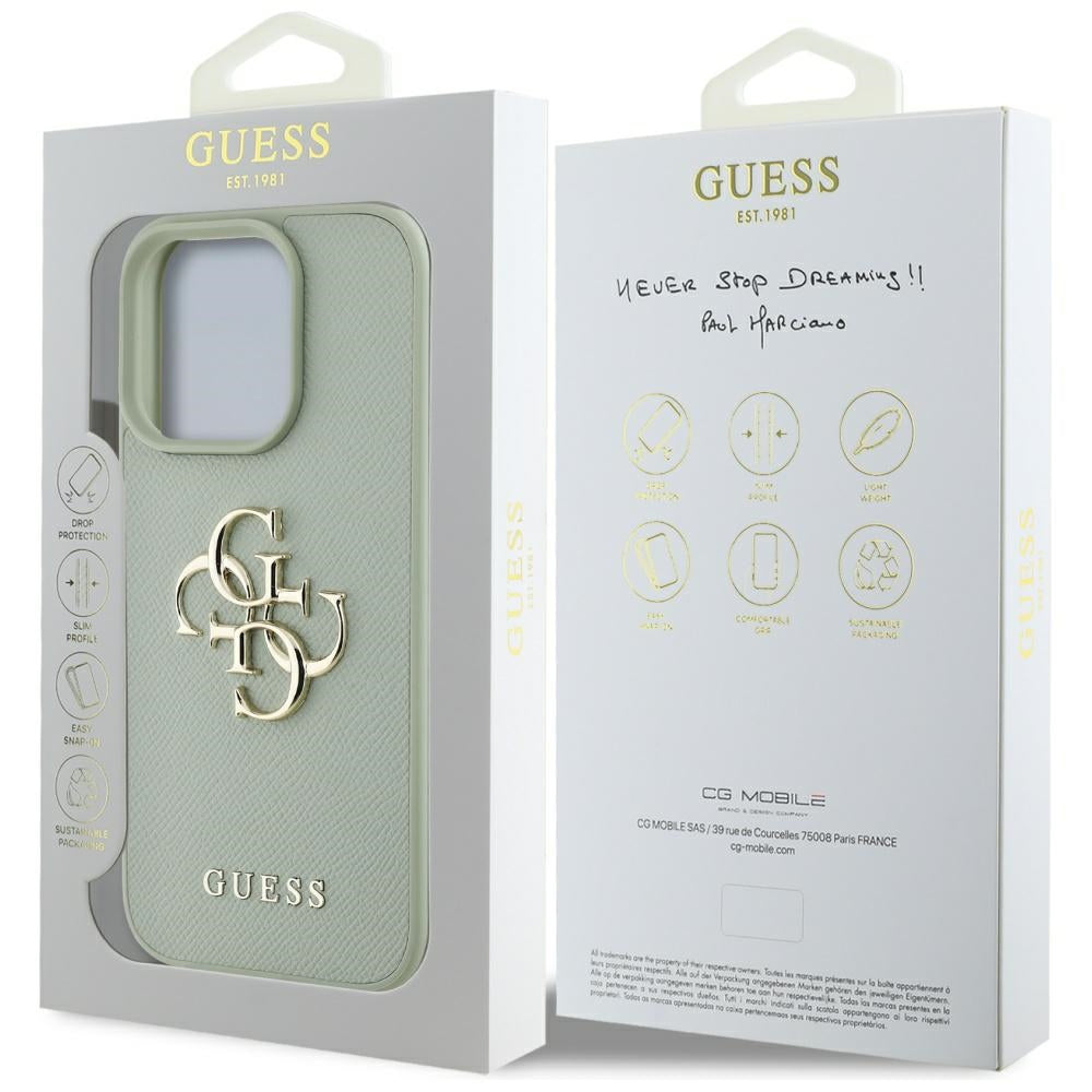 Hülle für Apple iPhone 16 Pro, Guess, Grained Big 4G Logo Small Classic Logo, Grün