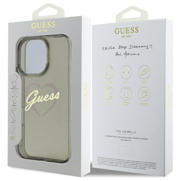 Hülle für Apple iPhone 16 Pro, Guess, IML Heart, Schwarz