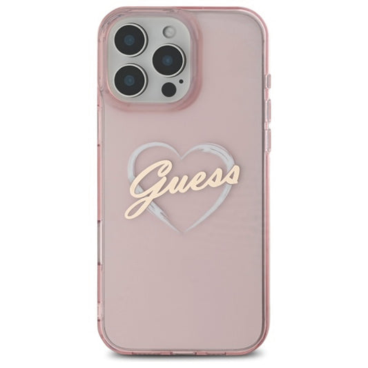 Hülle für Apple iPhone 16 Pro, Guess, IML Heart, Rosa