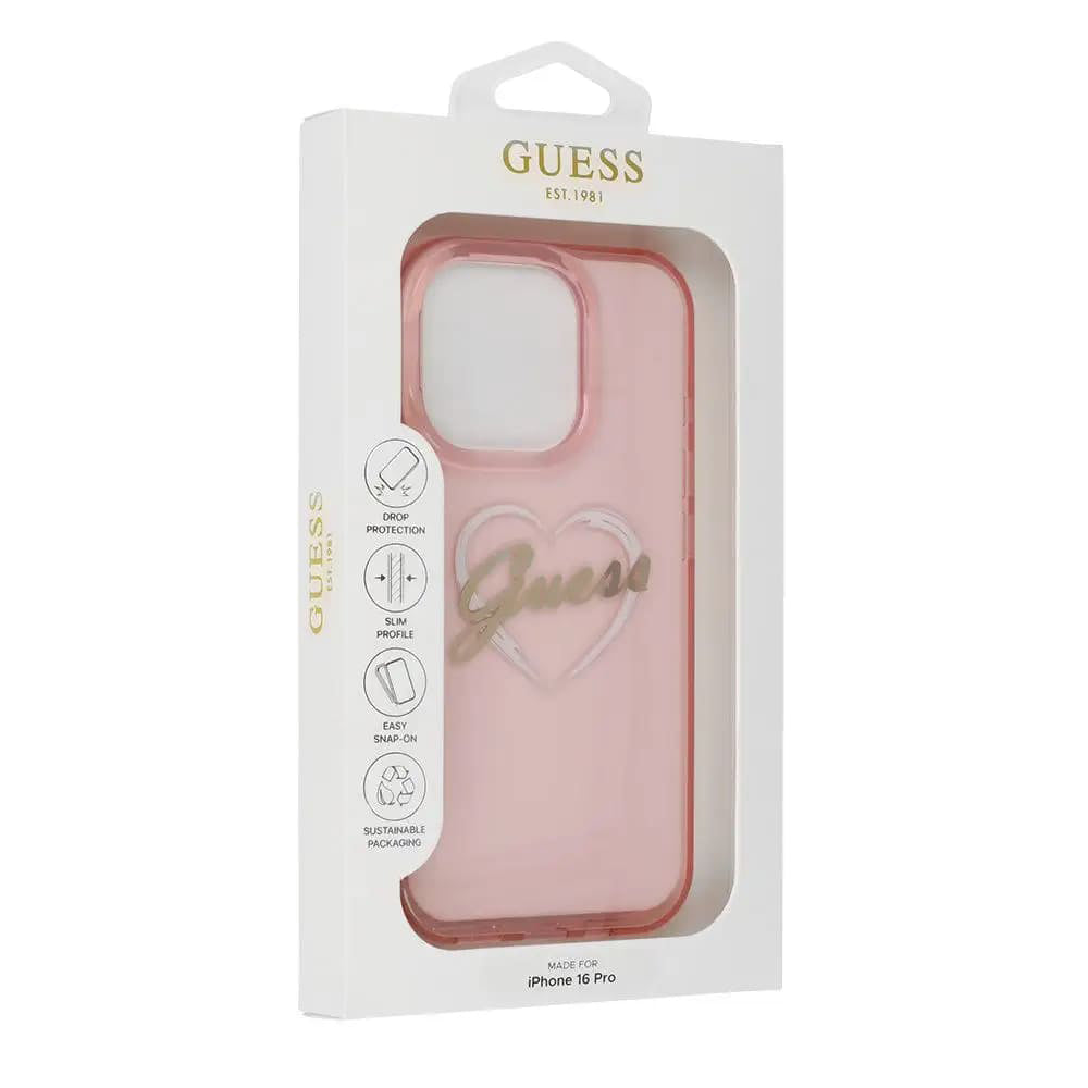 Hülle für Apple iPhone 16 Pro, Guess, IML Heart, Rosa