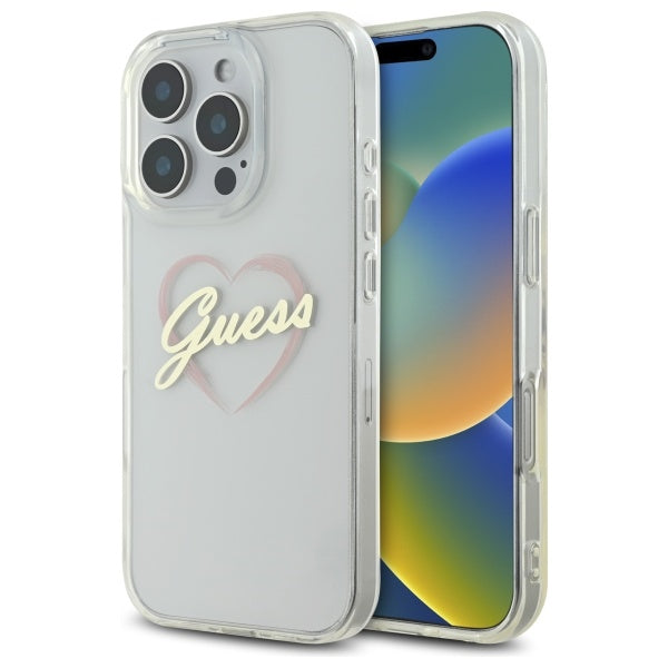 Hülle für Apple iPhone 16 Pro, Guess, IML Heart, Transparent