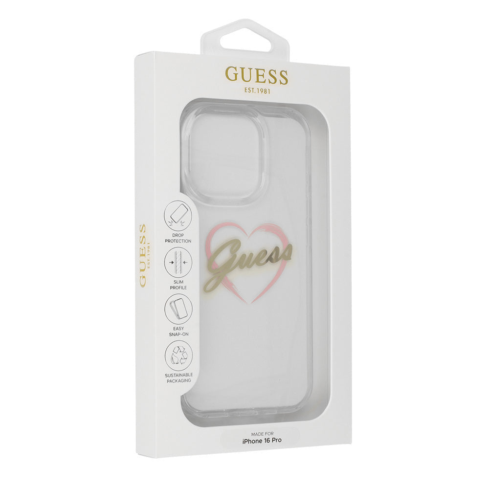 Hülle für Apple iPhone 16 Pro, Guess, IML Heart, Transparent
