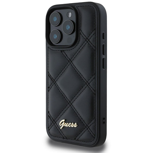 Hülle für Apple iPhone 16 Pro, Guess, Quilted Metal Logo, Schwarz