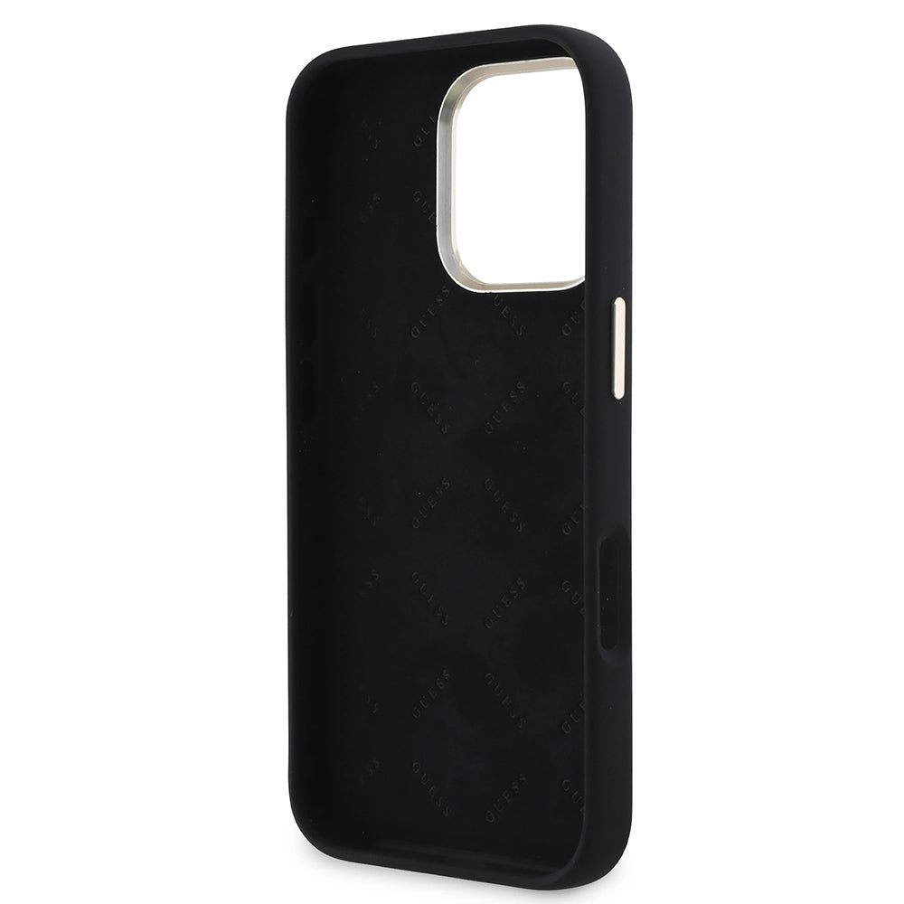 Hülle für Apple iPhone 16 Pro, Guess, Script Metal Logo & Rahmen, Schwarz