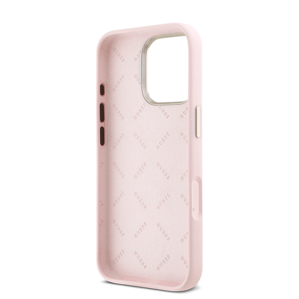 Hülle für Apple iPhone 16 Pro, Guess, Script Metal Logo & Rahmen, Rosa
