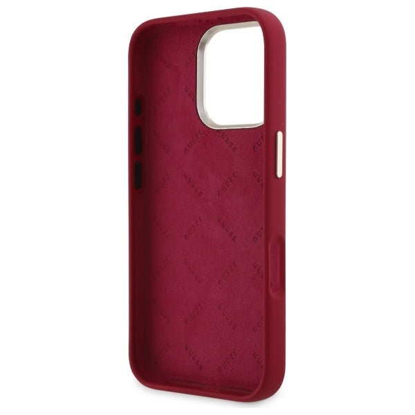 Hülle für Apple iPhone 16 Pro, Guess, Script Metal Logo, Rot