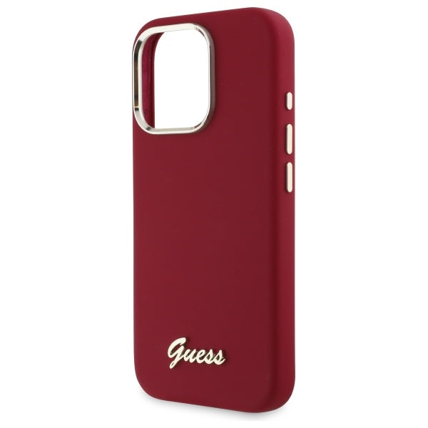 Hülle für Apple iPhone 16 Pro, Guess, Script Metal Logo, Rot