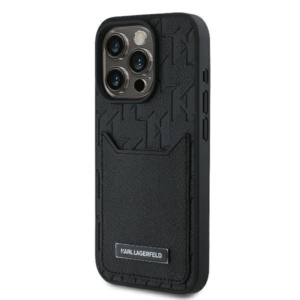 Hülle für Apple iPhone 16 Pro, Karl Lagerfeld, Cardslots Monogram, Schwarz